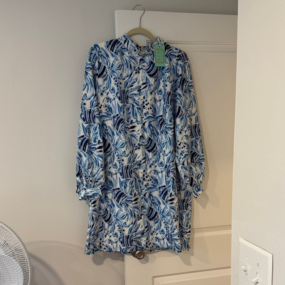 Sail to Sable Blue and White Long Sleeve Dress